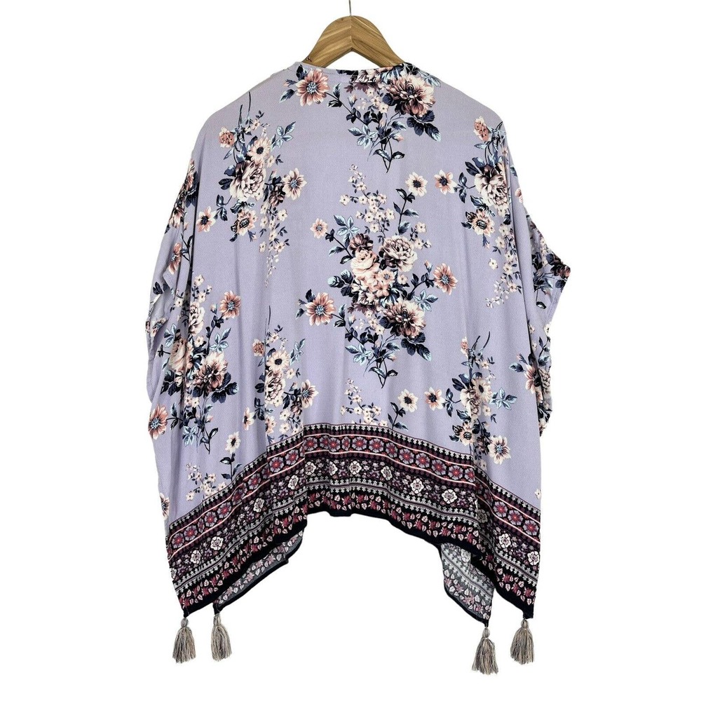 Knox Rose XS/S Cottagecore Boho Shawl Wrap Open Front Kimono Floral Tassels EUC - Picture 2 of 4